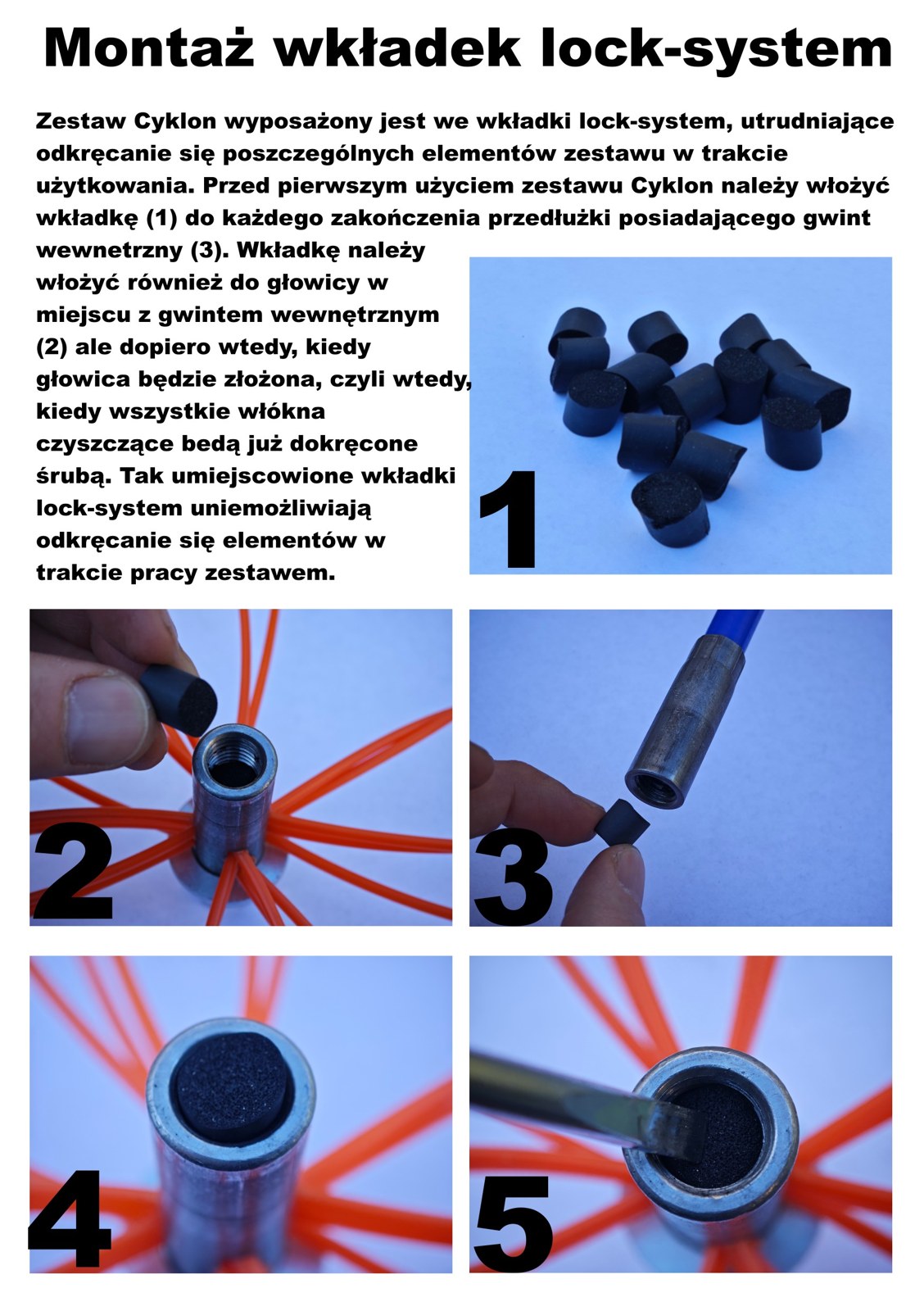 Montaż wkładek lock-system — kroki od 1 do 5
